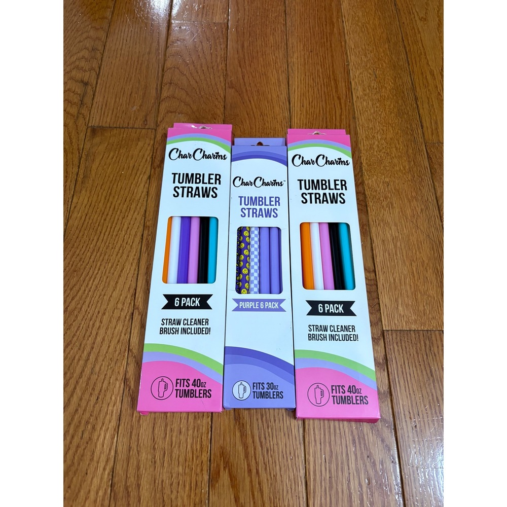 CharCharms Tumbler Straws 3 Pack Bundle Reusable BPA Free for 30oz 40oz Cups NEW